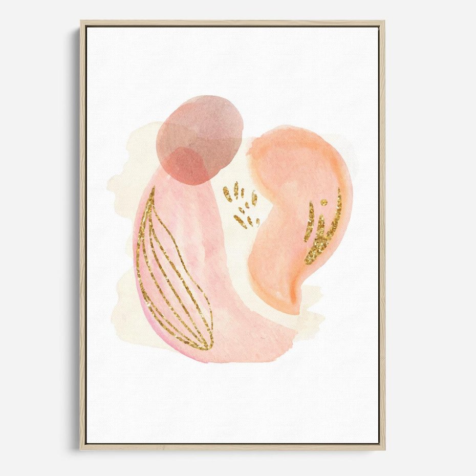 Obraz w ramie 80x120 - Impresje Przenikających Form - abstrakcyjne akwarelowe plamy, minimalizm - rama drewno