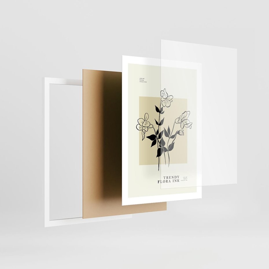 Plakat w ramie 50x70 - Malowane szkicowe tęsknoty - kwiaty, typografia - rama biała