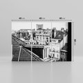 Obraz na płótnie 120x80 - Miasto w Retro Odsłonie - fotografia czarno biała, ujęcie na dachy wielkiego miasta