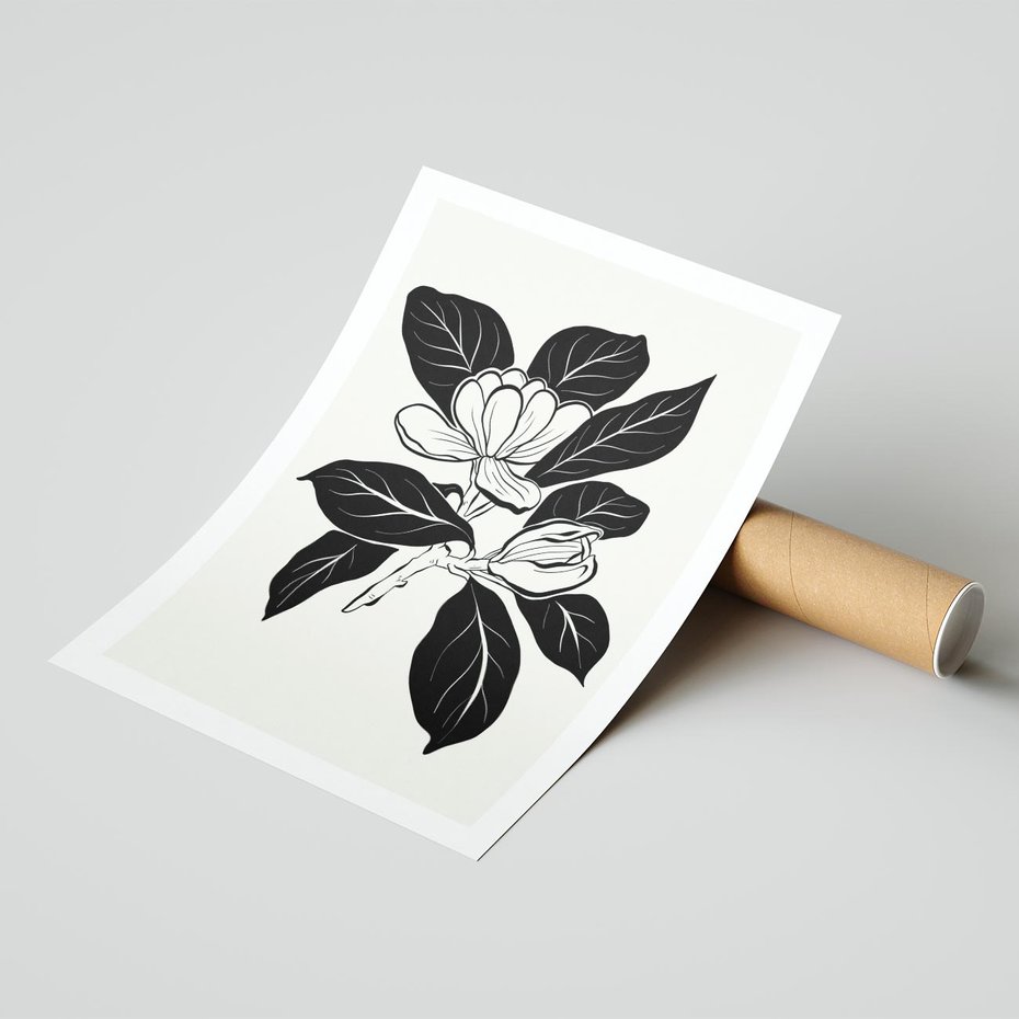 Plakat bez ramy 21x30 - Spojrzenie w kształty kwiatów - kwiaty magnolii, minimalizm