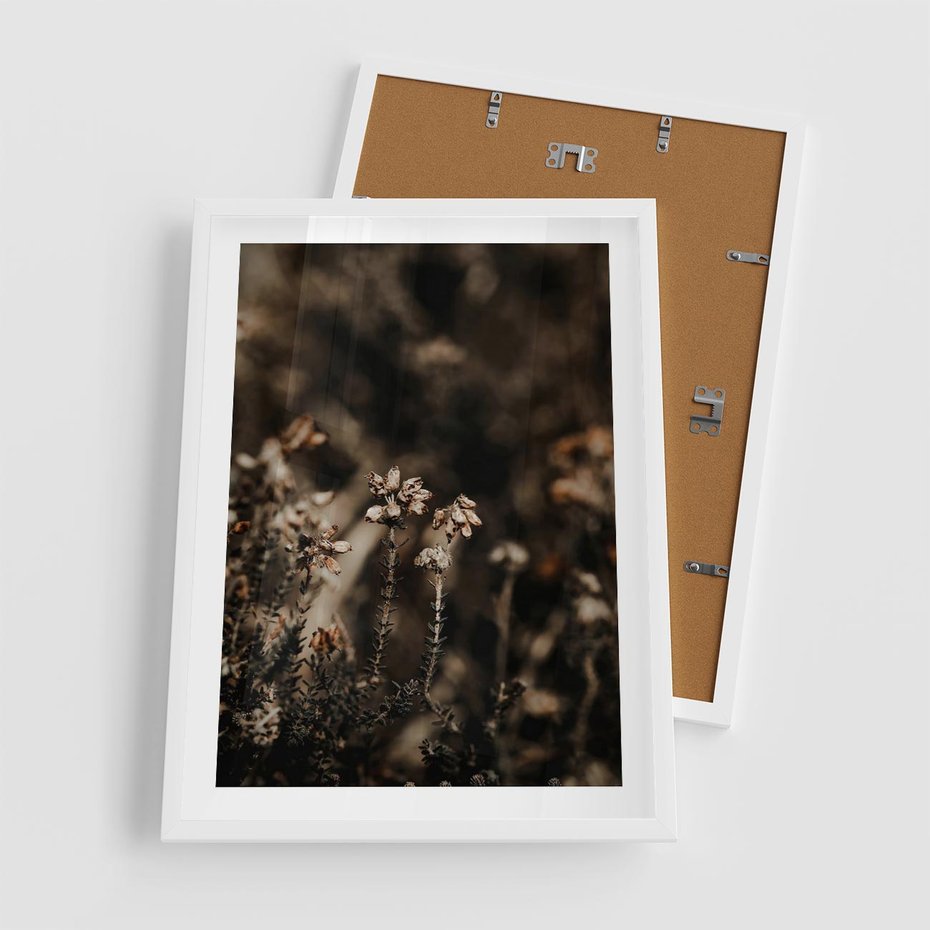 Plakat w ramie 50x70 - Jesienny Urok - suche trawy, jesienny pejzaż - rama biała