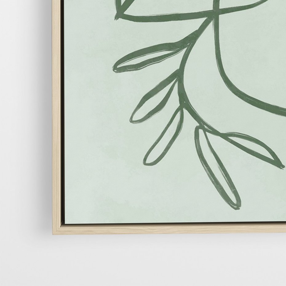Obraz w ramie 70x100 - Energetyczne Odrodzenie Natury - abstrakcyjne delikatne zielone linie, podobne do gałęzi kwiatów - rama drewno