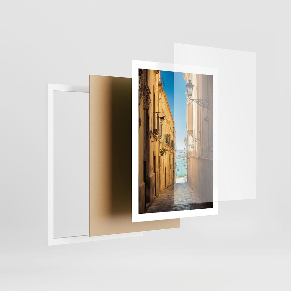 Plakat w ramie 50x70 - Perspektywa magicznej uliczki - uliczka, perspektywa - rama biała