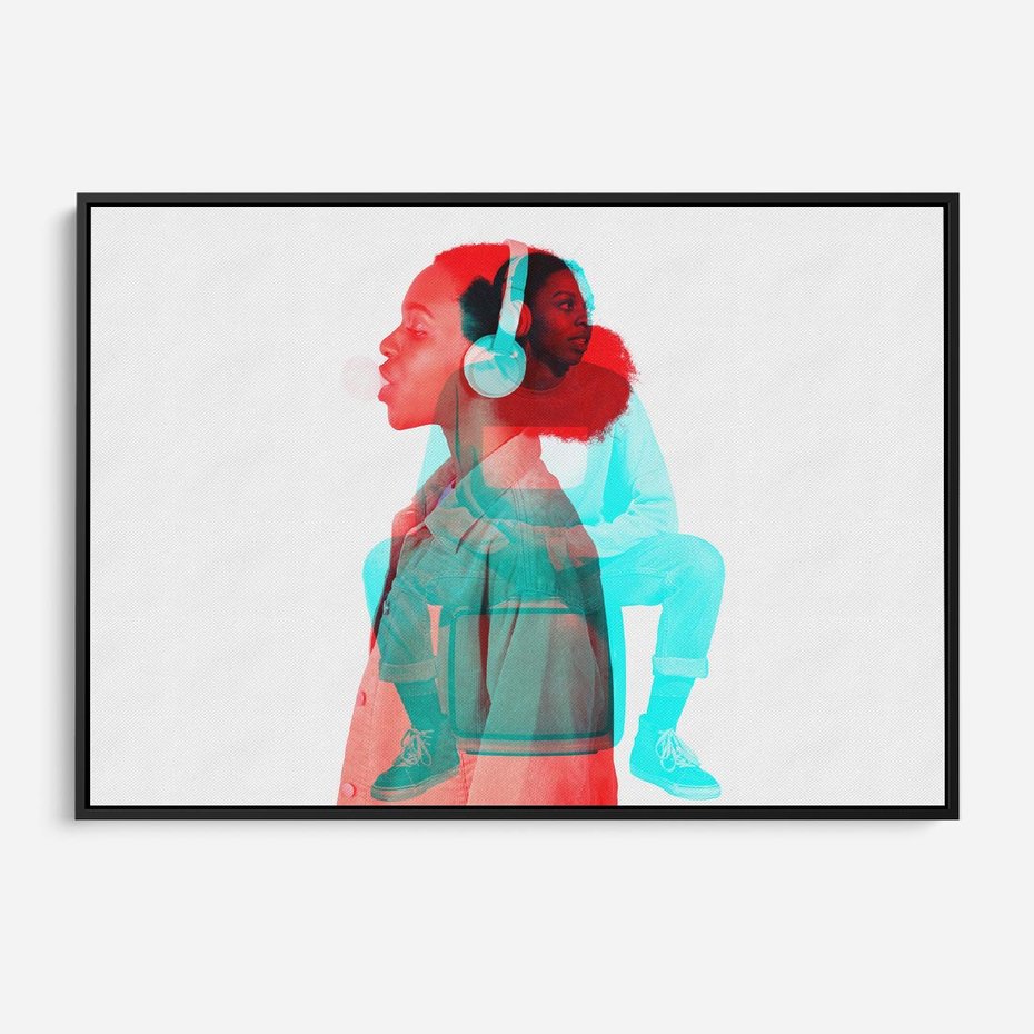 Obraz w ramie 100x70 - Rytmy Wspomnień - kolaż zdjęć, kobieta - rama czarna