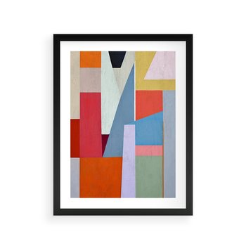 Plakat w ramie 50x70 - Migotliwe Nastroje Kształtów - różne geometryczne formy, olejny obraz - rama czarna
