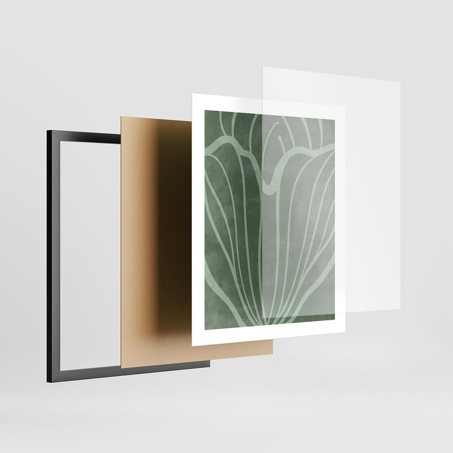 Plakat w ramie 40x50 - Zieleń Kształtująca Spokój - zielony plakat, roślinne inspiracje - rama czarna