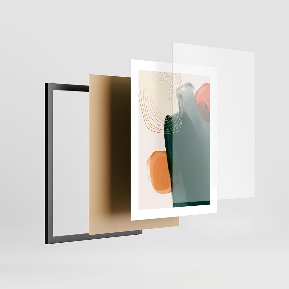 Plakat w ramie 30x40 - Modernistyczne Spektrum - abstrakcyjna granatowa plama, akwarela - rama czarna