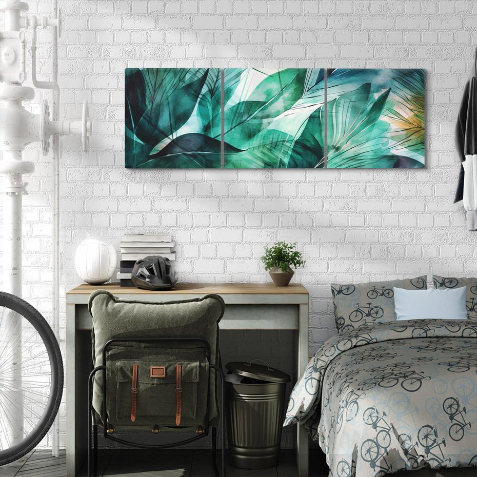 Obraz na płótnie 90x30 - Zieleń Tropików - tropikalne zielone liście palmy, monstera