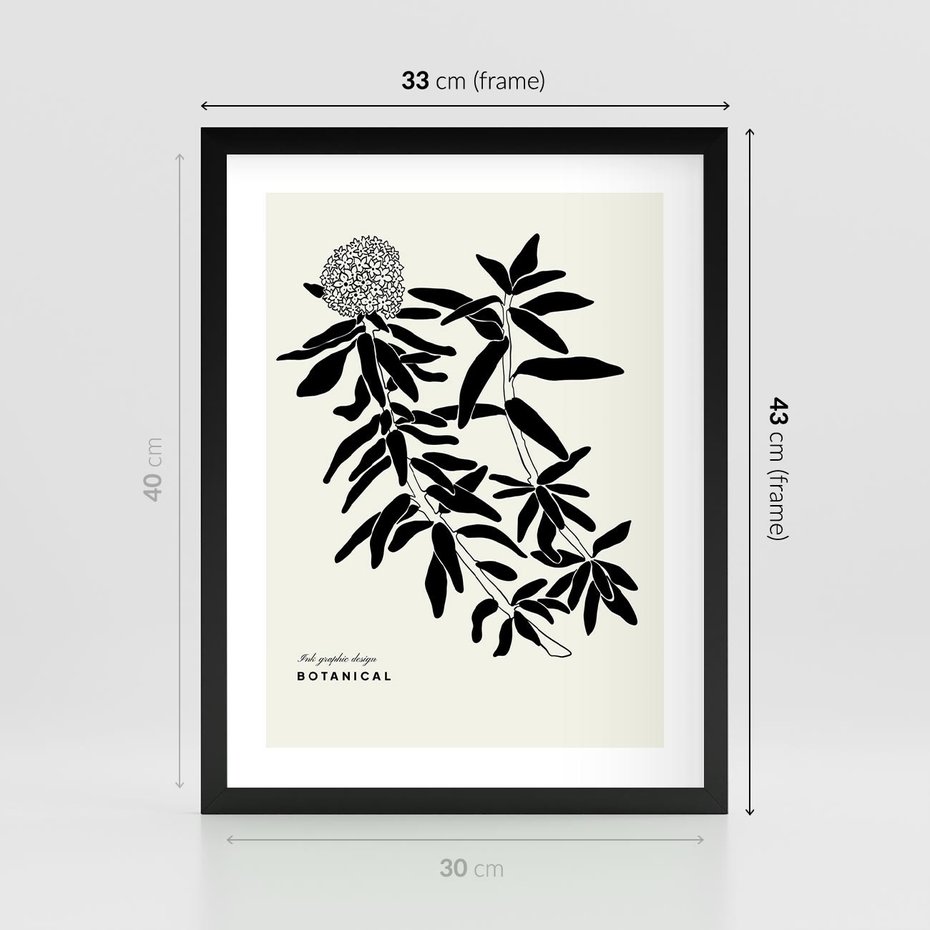 Plakat w ramie 30x40 - Szept kwiatowej wyobraźni - czarno biała grafika, roślinność - rama czarna