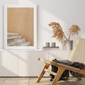 Plakat w ramie 50x70 - Schod w Beżu - schody, minimalizm - rama biała