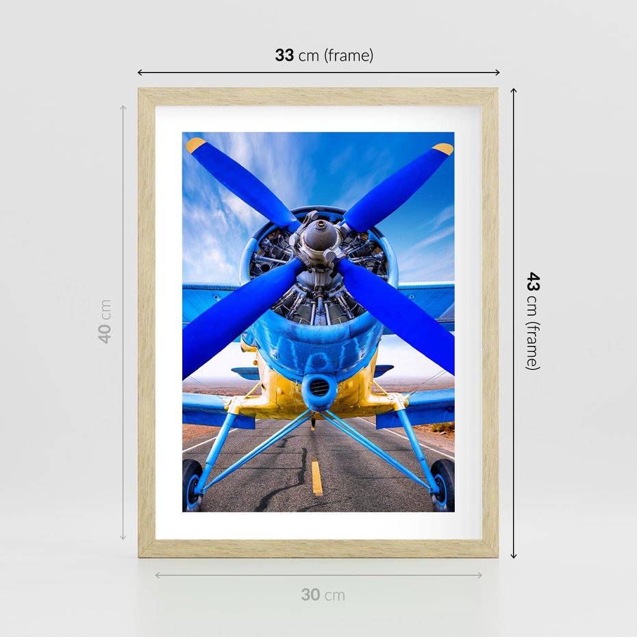 Plakat w ramie 30x40 - Śmigłowiec indygo - samolot, śmigło - rama drewno