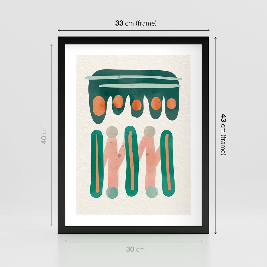 Plakat w ramie 30x40 - Zaklęte Wzory Natury - przypadkowe abstrakcyjne wzory, pomarańczowy i zielony - rama czarna