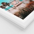Plakat w ramie 40x50 - Plaża, Palmy i Spokój Miami - budka ratownika, plaża Miami - rama biała