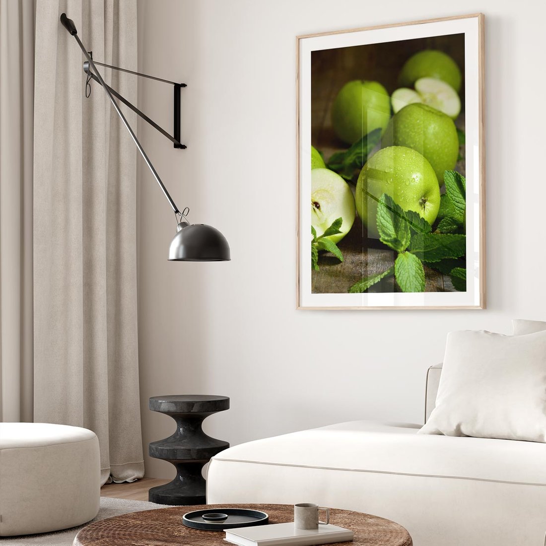 Plakat w ramie 50x70 - Jabłkowa kolorystyka - jabłka, owoce - rama drewno