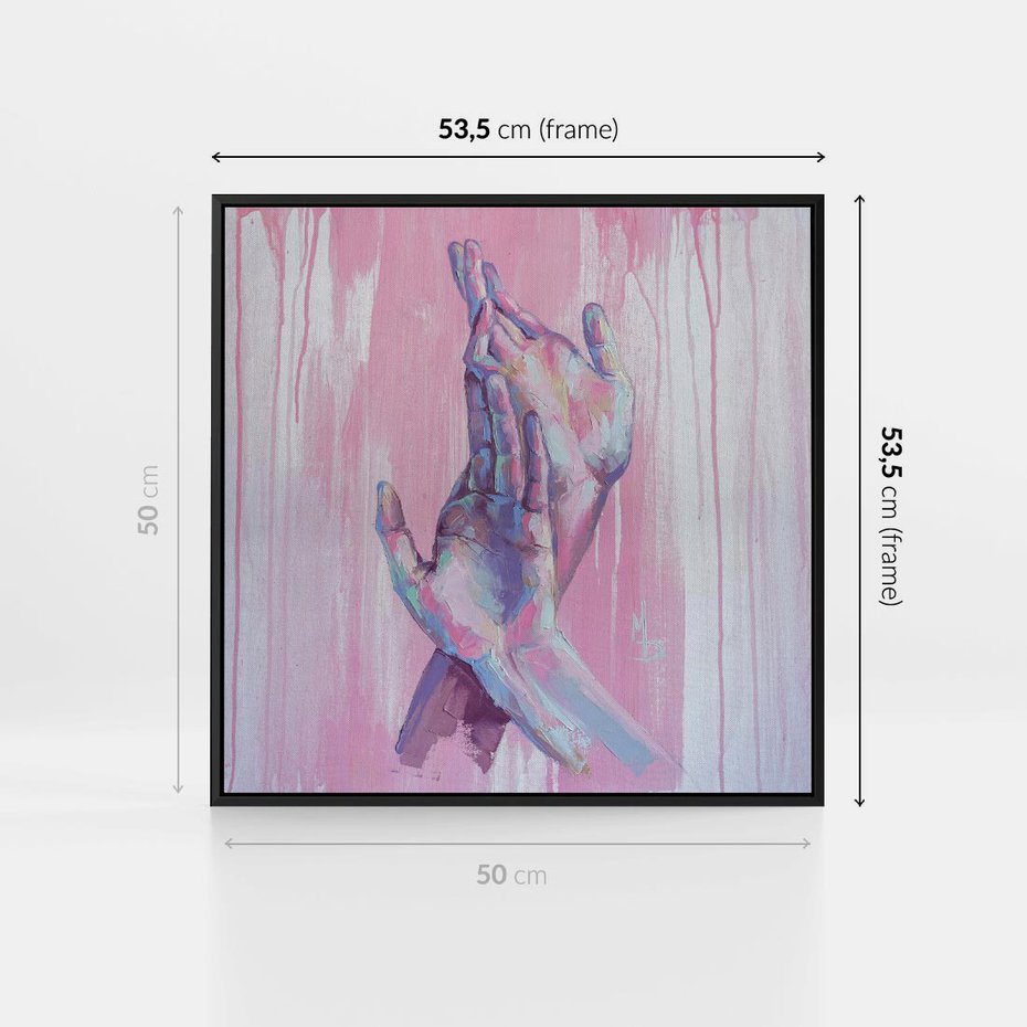 Obraz w ramie 50x50 - Splecione - obraz olejny, pastelowe kolory - rama czarna