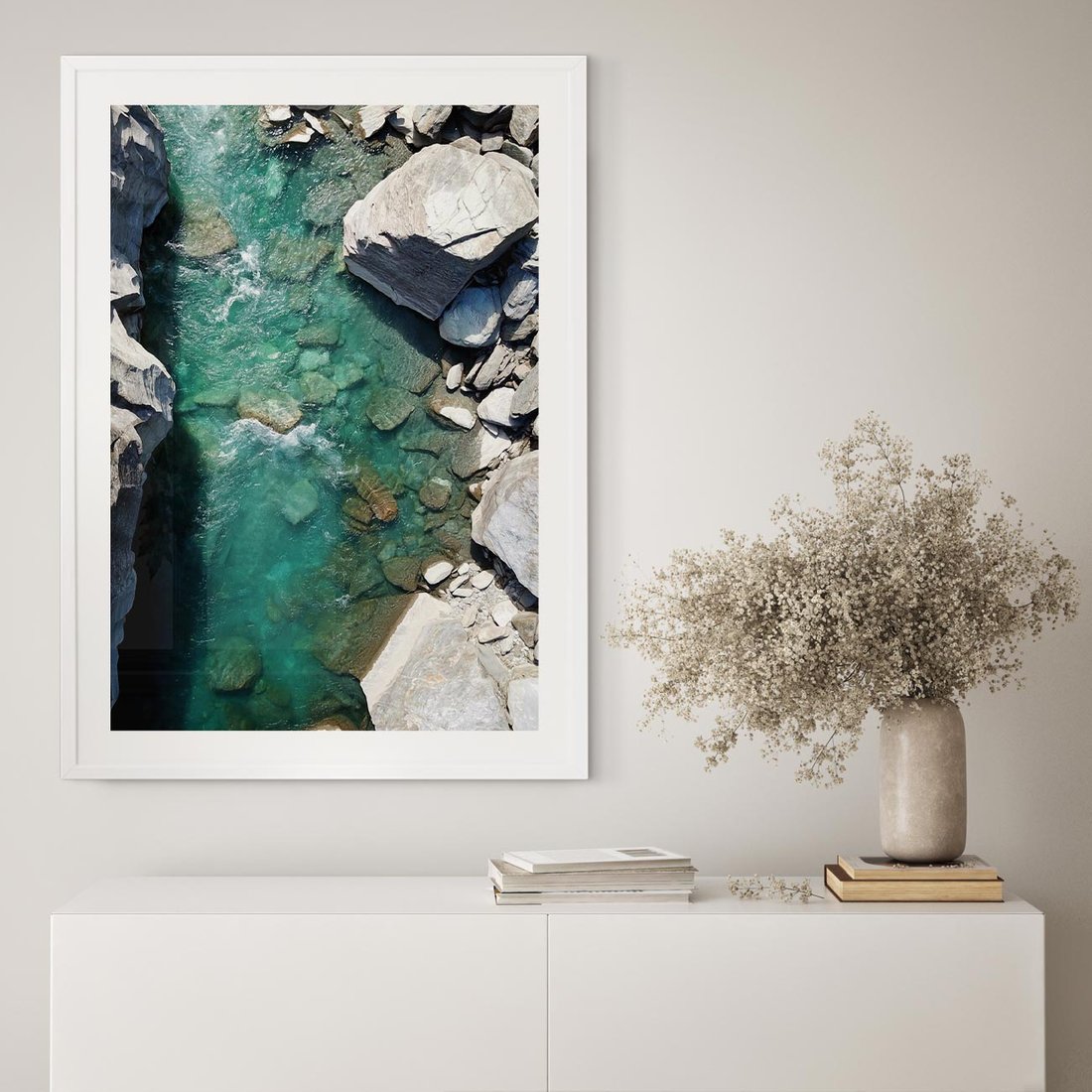 Plakat w ramie 30x40 - Spotkanie natury i siły - rzeka, skały - rama biała