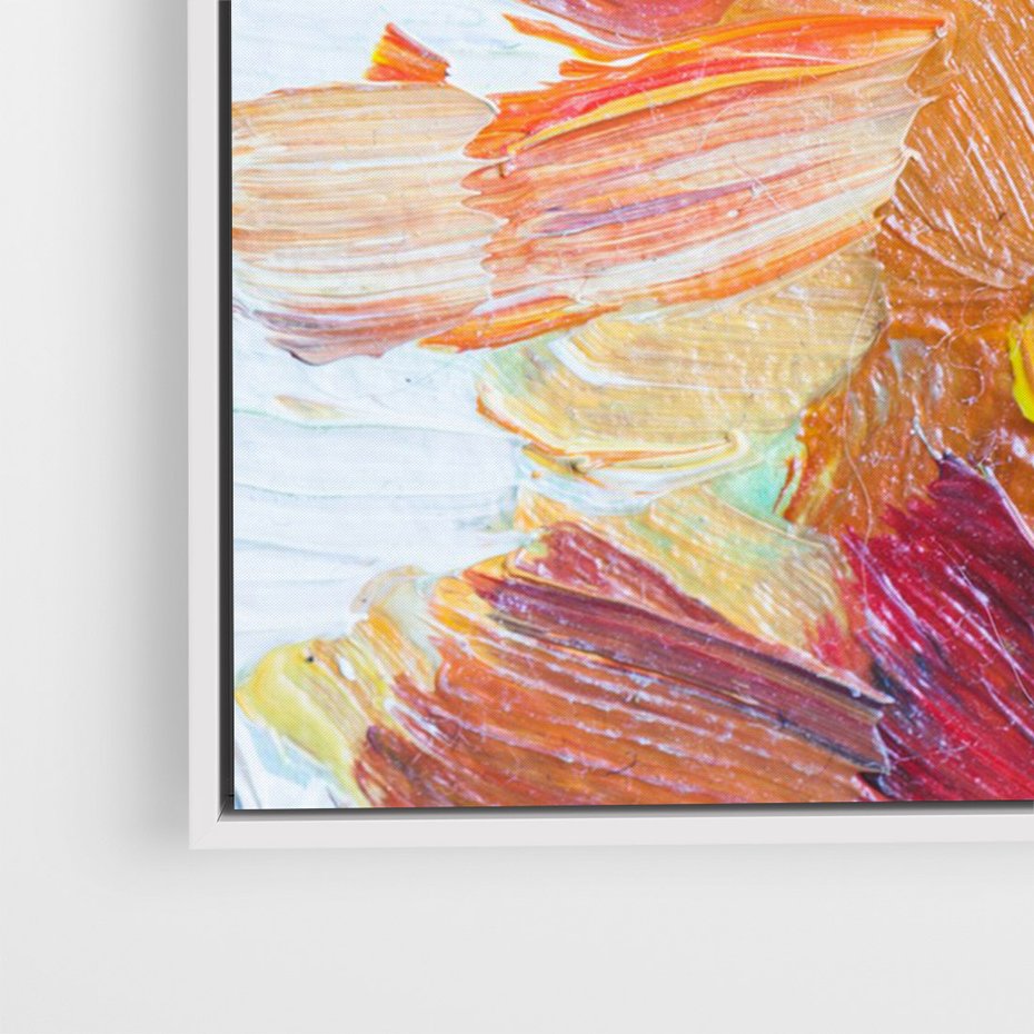 Obraz w ramie 80x120 - Kwiatowe Harmonie - zbliżenie na obraz olejny, gruba warstwa farby - rama biała