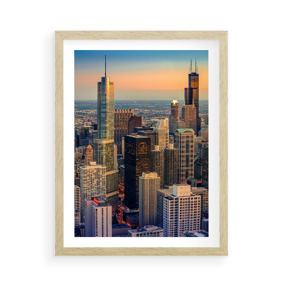 Plakat w ramie 50x70 - Wieżowce Nowego Jorku - Manhattan, wieżowce - rama drewno