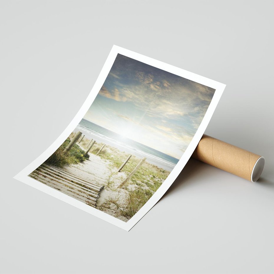 Plakat bez ramy 21x30 - Błękitne morze na pomostach - morze, pomost