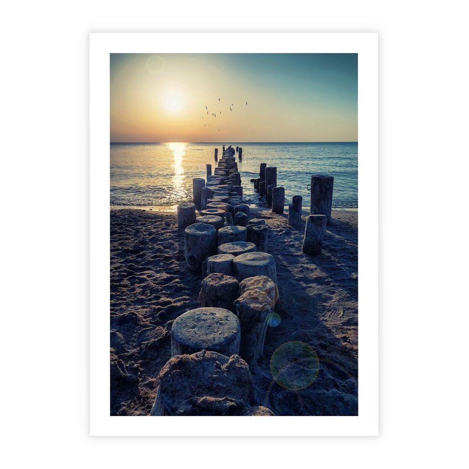 Plakat bez ramy 21x30 - Zachód Słońca nad Morzem - morze, zachód