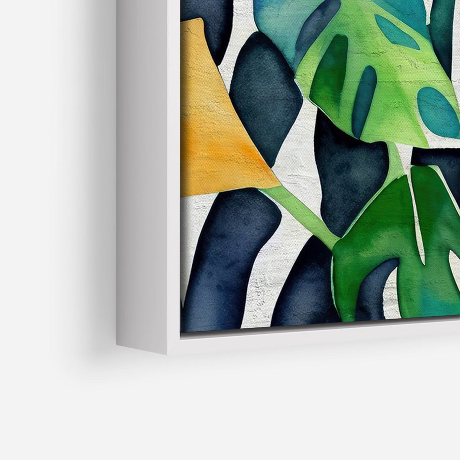 Obraz w ramie 80x120 - Tropikalne Pragnienia - akwarela, liście tropikalne - rama biała