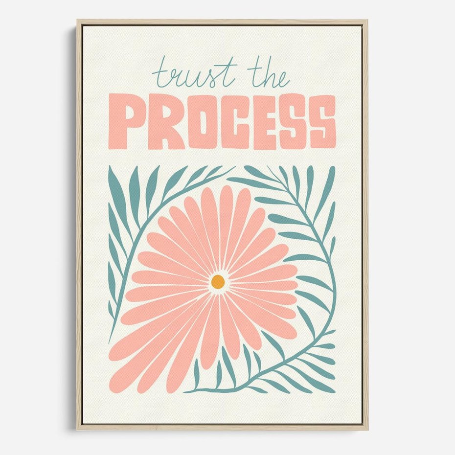 Obraz w ramie 70x100 - Symfonia Światła - typografia, pastelowa stokrotka - rama drewno