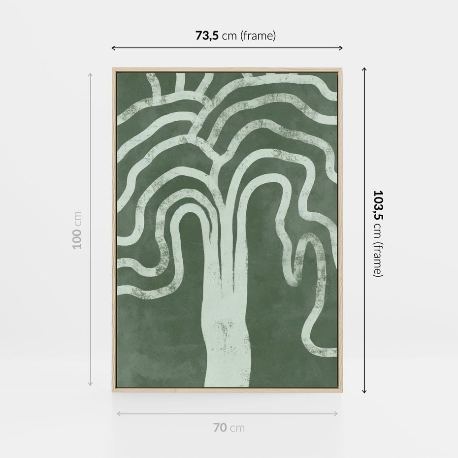 Obraz w ramie 70x100 - Inspirujące Zawiłości Zieleni - abstrakcyjny kształt, zielony plakat - rama drewno