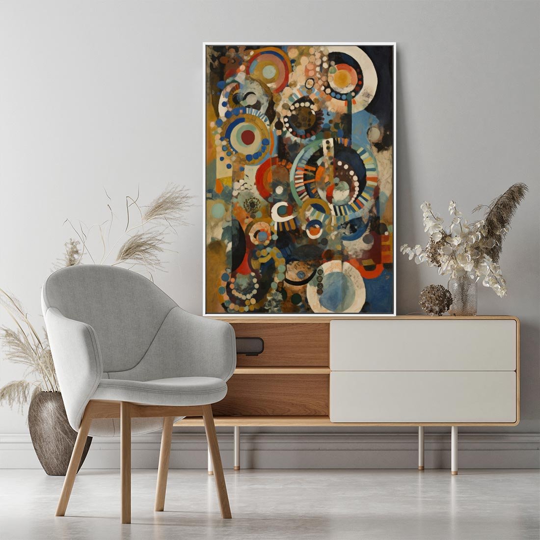 Obraz w ramie 50x70 - Podróżne Wizje Aberracji - abstrakcyjny obraz, mnogość kolorów - rama biała