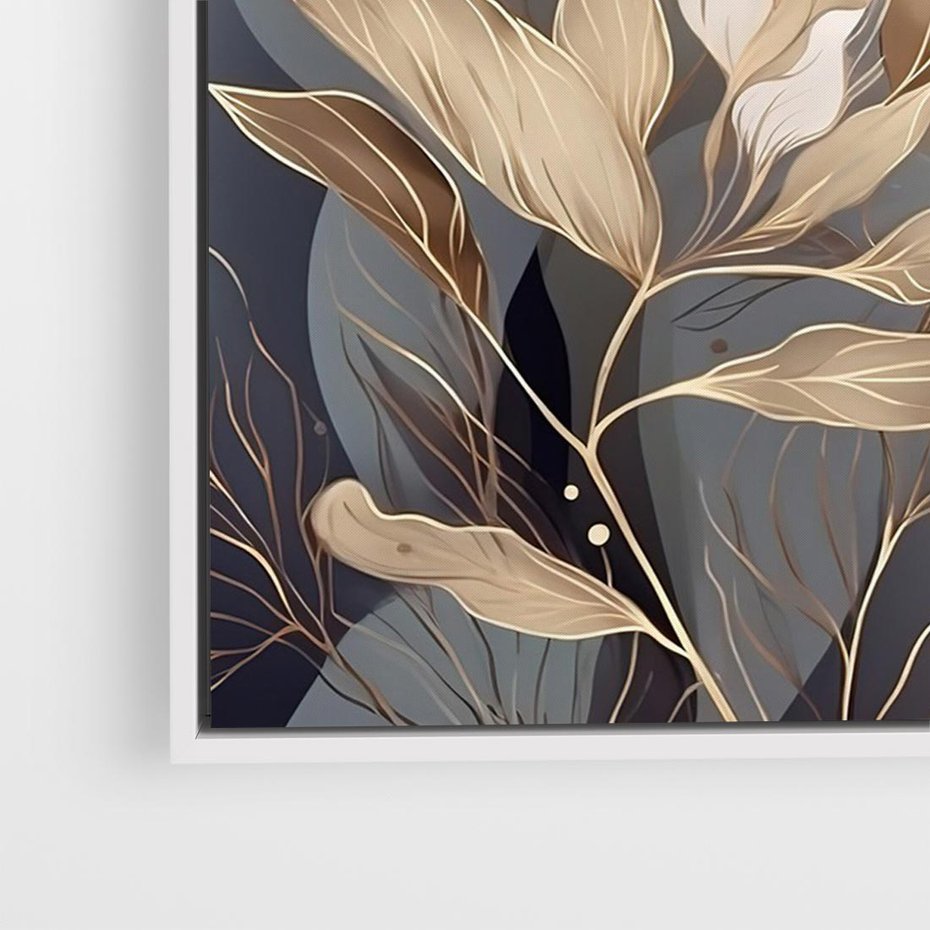 Obraz w ramie 120x80 - Ekspresjonistyczny deszcz uczuć - grafika, złote kwiaty - rama biała