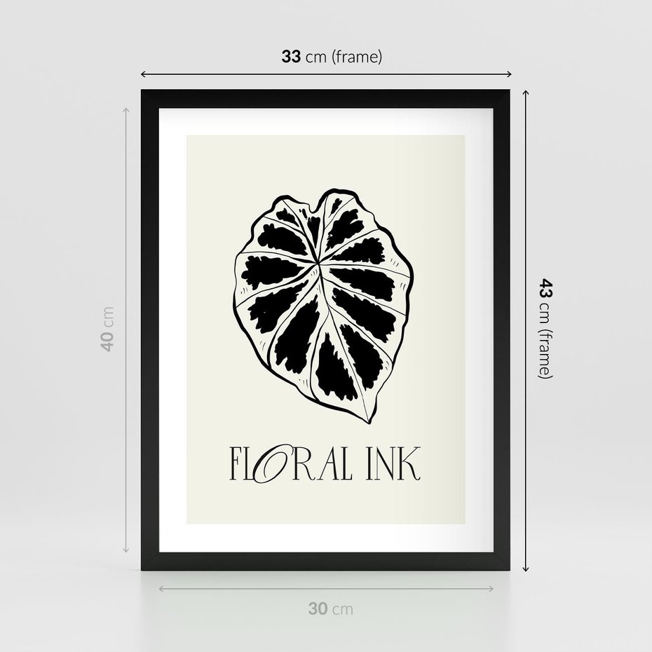 Plakat w ramie 30x40 - Zapisane na liściach wspomnienia - liść, czarny kontur na jasnym tle - rama czarna