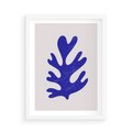 Plakat w ramie 50x70 - Przenikająca Struktura - boho plakat, niebieski liść w intensywnym kolorze - rama biała