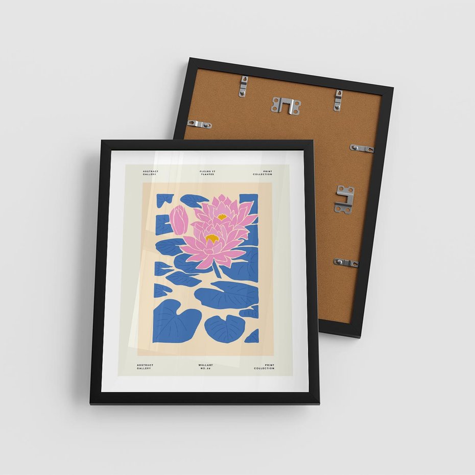 Plakat w ramie 40x50 - Rozświetlone Odbicia - lilie wodne, pastelowe kolory - rama czarna