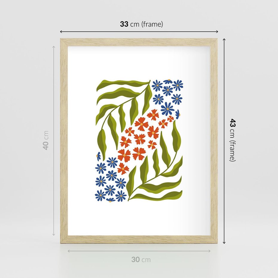 Plakat w ramie 30x40 - Splątane Granice - kwiaty, sztuka nowoczesna - rama drewno