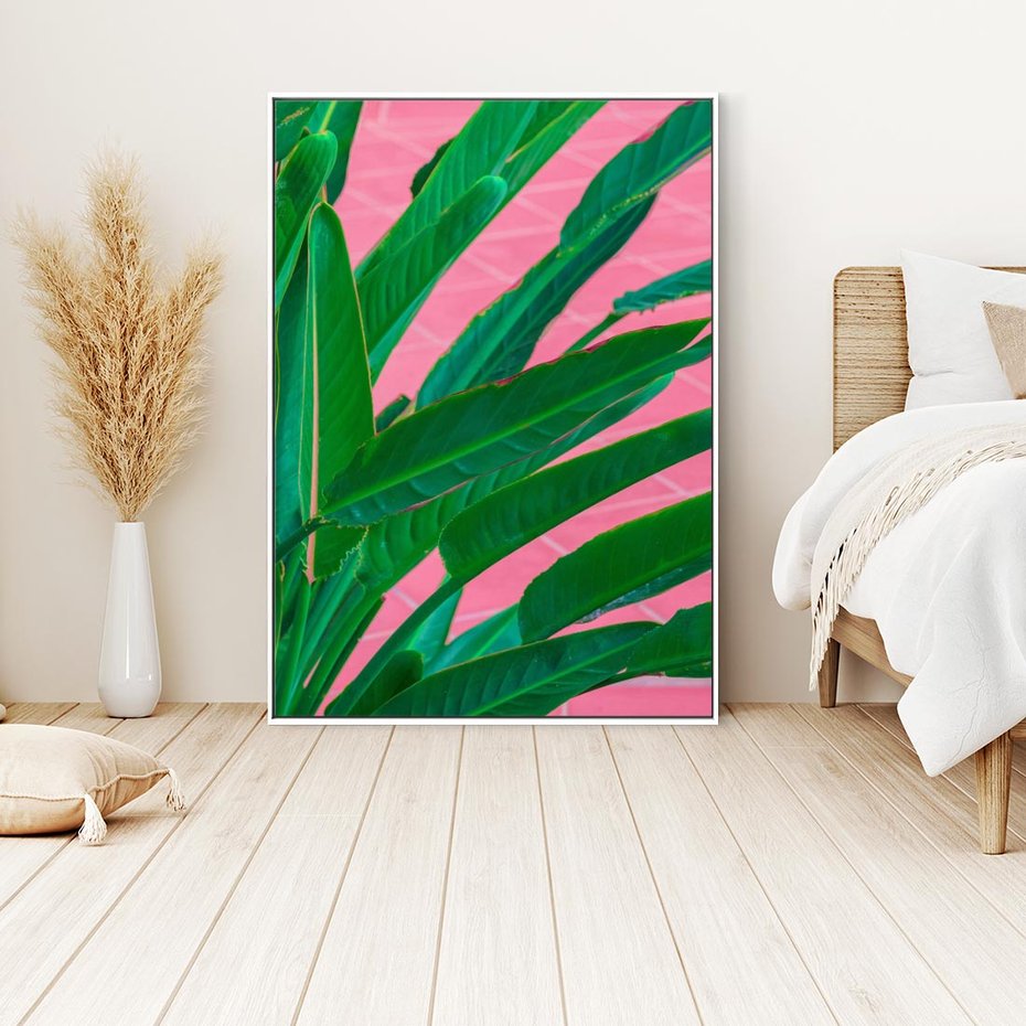 Obraz w ramie 50x70 - Odezwij się do przeszłości - liście, retro - rama biała