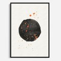 Obraz w ramie 70x100 - Wibracje Kolorów - abstrakcyjna czarna plama, rozsiane pomarańczowe kropki - rama czarna
