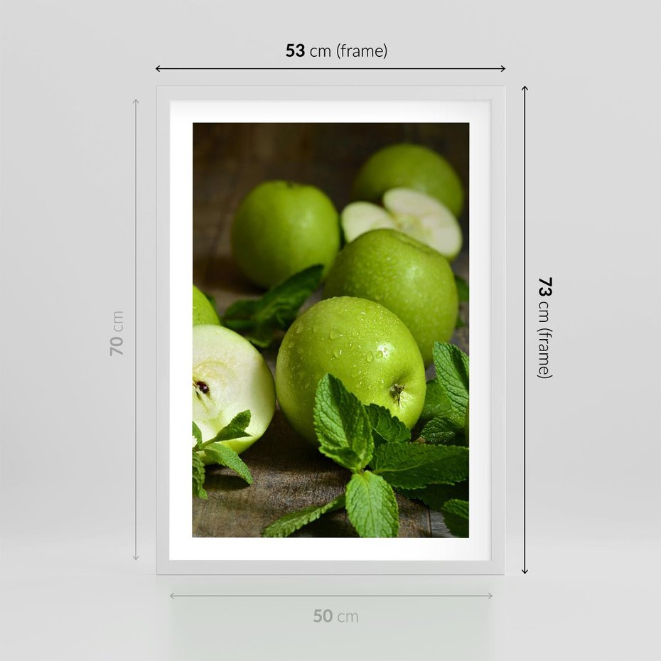 Plakat w ramie 50x70 - Jabłkowa kolorystyka - jabłka, owoce - rama biała