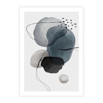 Plakat bez ramy 21x30 - Wibracje Kształtów - abstrakcyjne plamy akwarelowe, czarny szkic