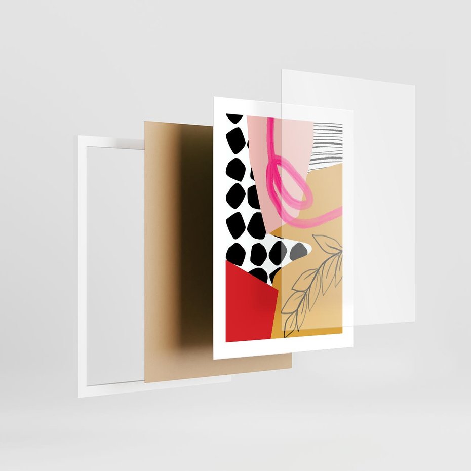 Plakat w ramie 30x40 - Księga Form i Plam - abstrakcyjna kompozycja, różne tekstury - rama biała