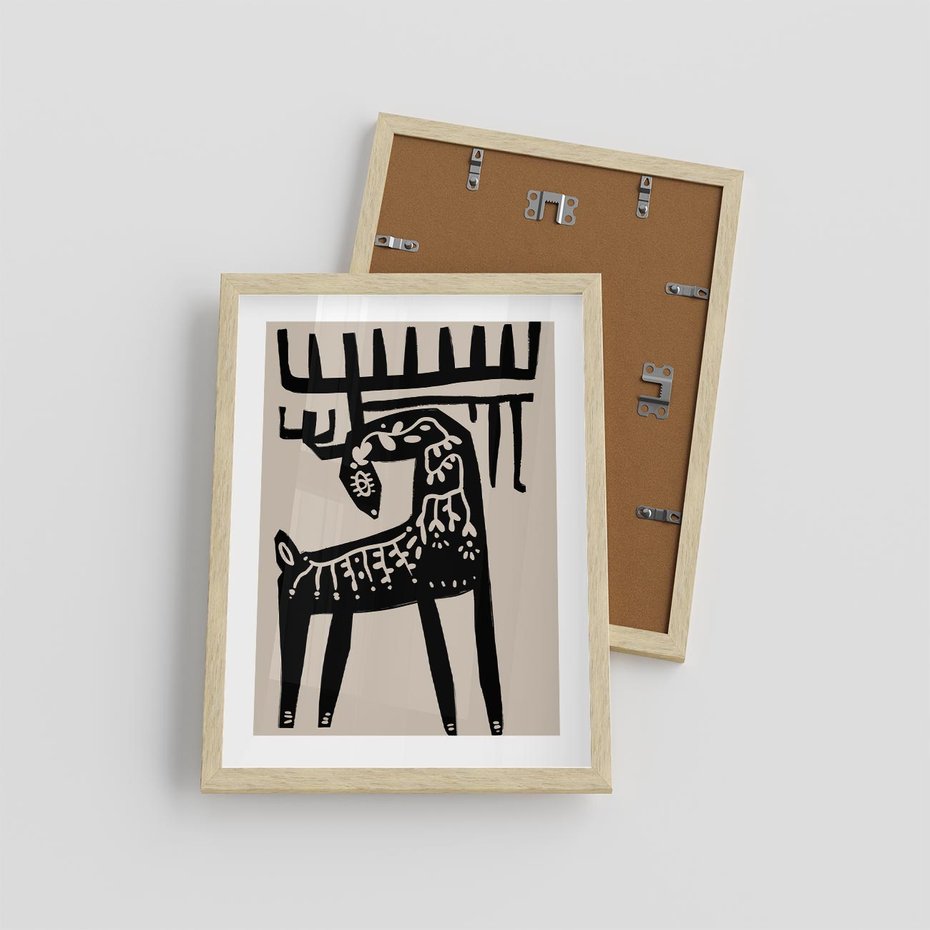 Plakat w ramie 30x40 - Konturem Zdefiniowany - skandynawska sztuka, jeleń - rama drewno