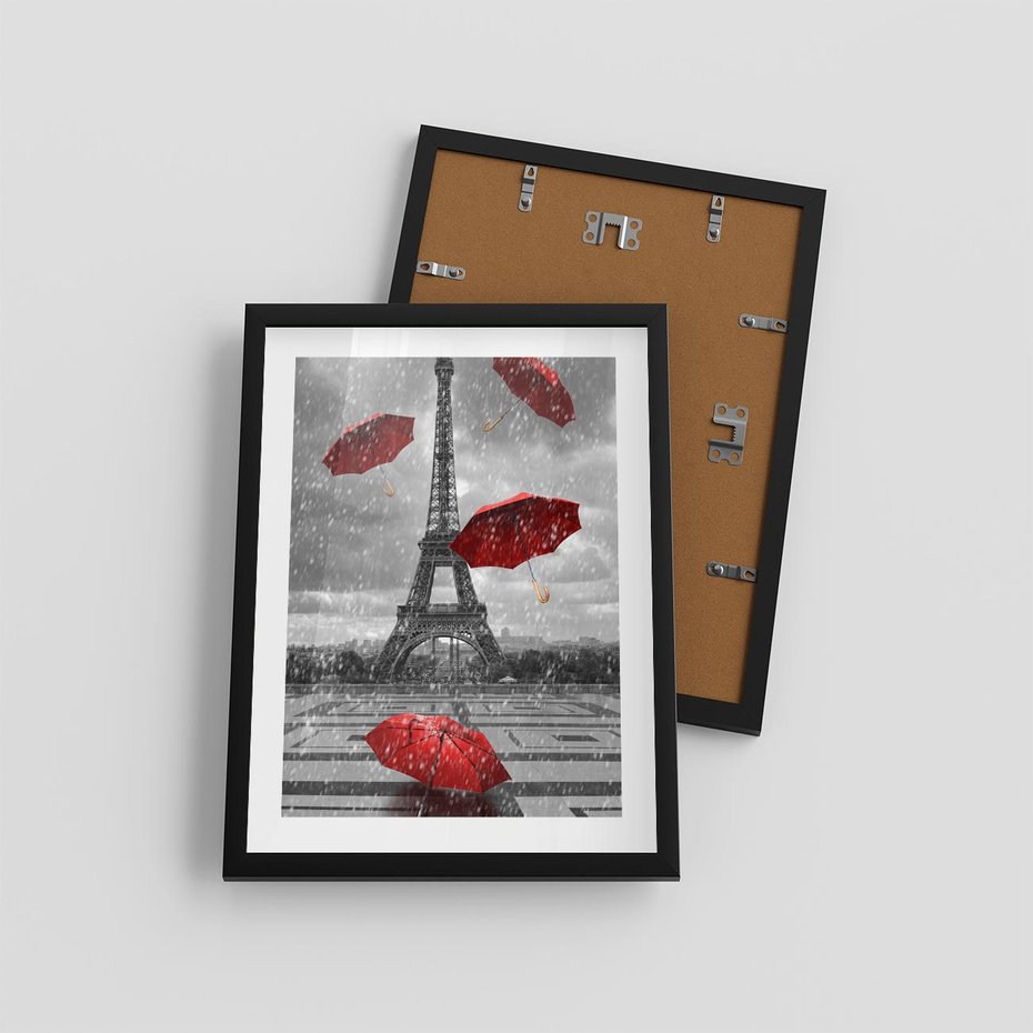 Plakat w ramie 30x40 - Czarno-biała magia Eiffla - Eiffla, Paryż - rama czarna