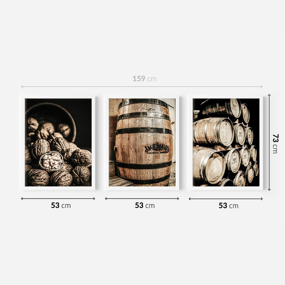 Zestaw obrazy w ramie 50x70 galeria - Wino, w, beczkach, kuchnia, restauracja - rama biała