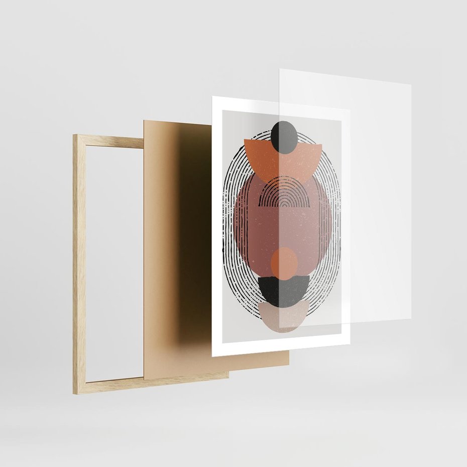 Plakat w ramie 50x70 - Abstrakcja w Odcieniach Brązu i Beżu - geometria, abstrakcyjna grafika - rama drewno