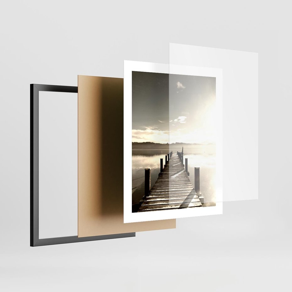 Plakat w ramie 40x50 - Mglisty poranek na pomostcie - pomost, mgła - rama czarna