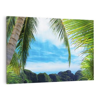 Obraz na płótnie 100x70 - Palmy tańczące na tropikalnej plaży - palmy, plaża