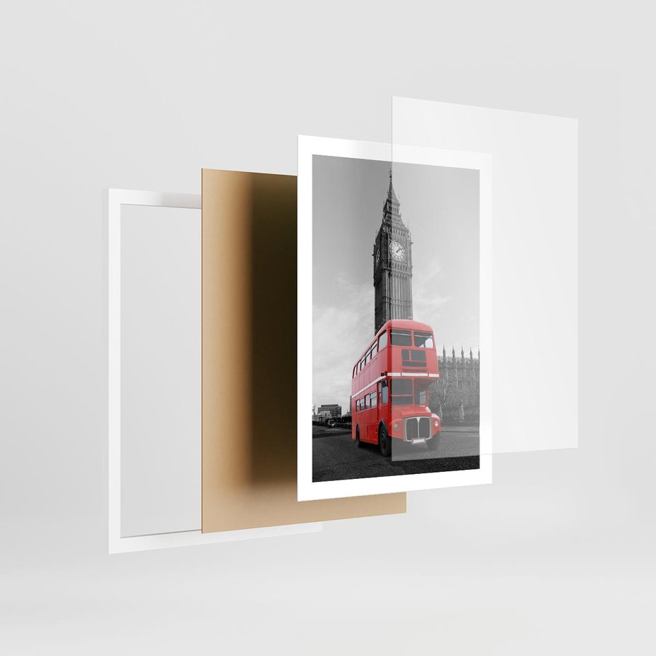 Plakat w ramie 50x70 - Autobusy w tętniącym życiem Londynie - Londyn, autobus - rama biała