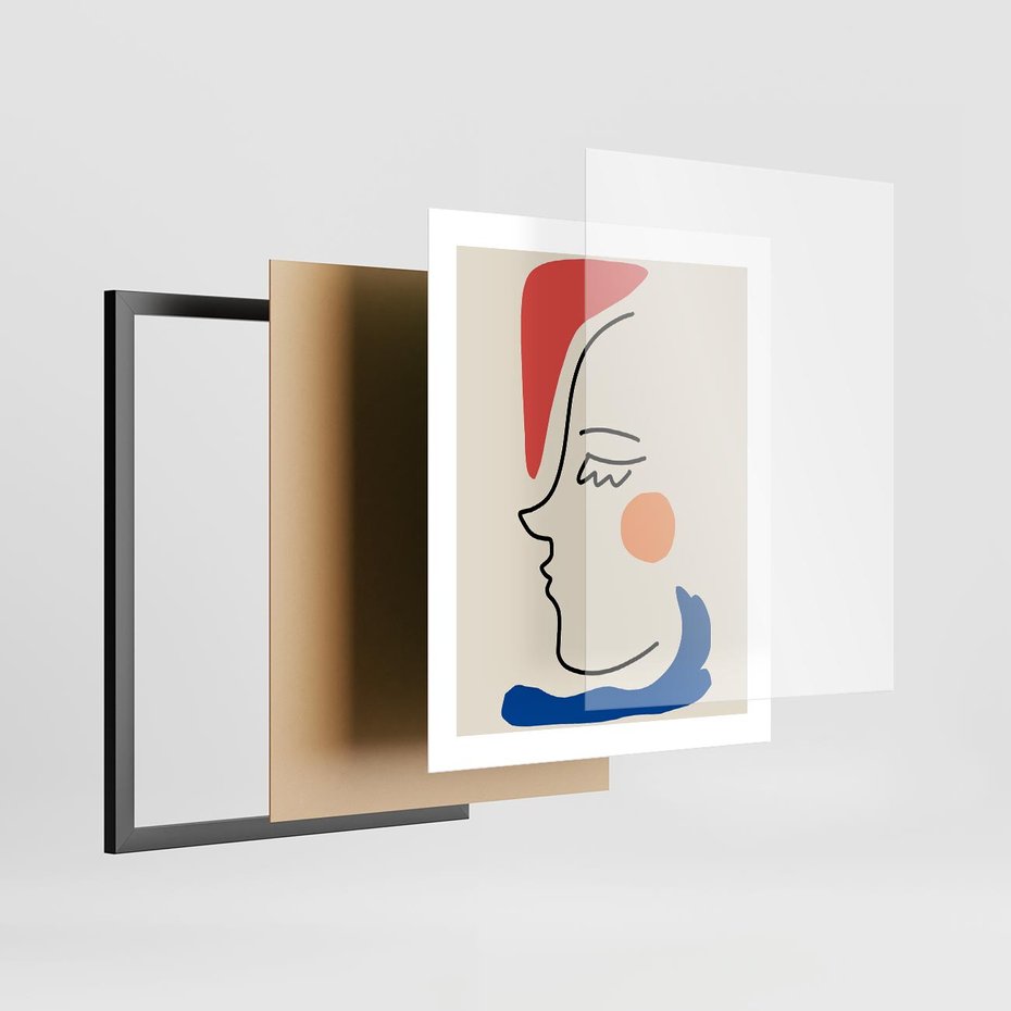 Plakat w ramie 40x50 - Impresje Kształtów - abstrakcyjny obraz, przypomina twarz - rama czarna