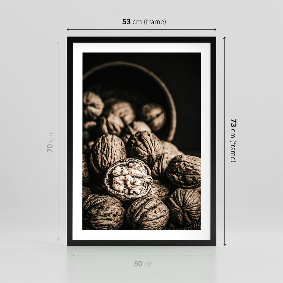 Plakat w ramie 50x70 - Orzechy Włoskie w Sepii - orzechy włoskie, fotografia retro - rama czarna