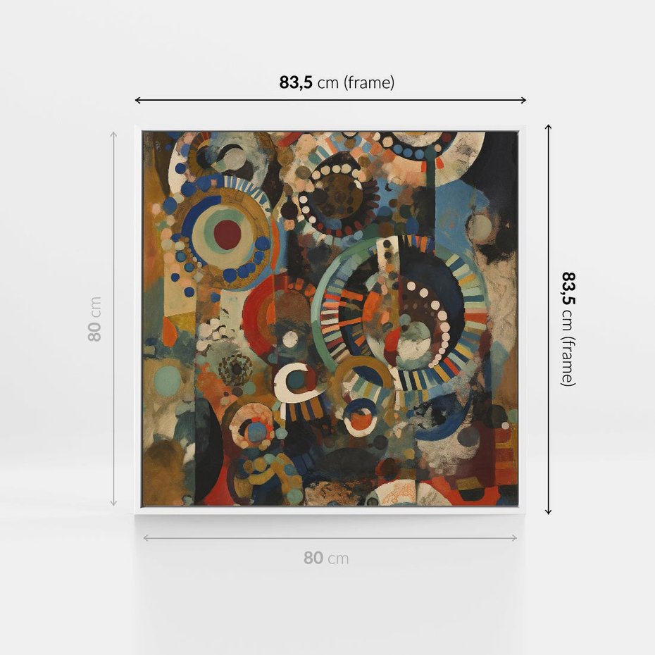 Obraz w ramie 80x80 - Podróżne Wizje Aberracji - abstrakcyjny obraz, mnogość kolorów - rama biała