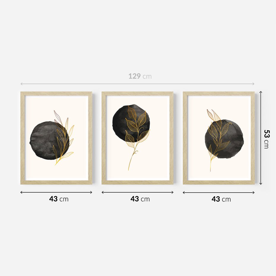 Zestaw obrazy w ramie 40x50 galeria - Złote, liście, akwarela, abstrakcja - rama drewno