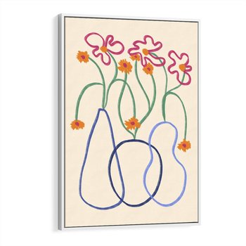 Obraz w ramie 50x70 - Migocące Pastelowe Impresje - minimalistyczny abstrakcyjny obraz, prymitywne kwiatki - rama biała